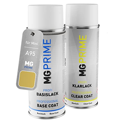 MG PRIME Autolack Sprühdosen Set für Mini A95 Interchange Yellow Uni Basislack Klarlack Spraydose 400ml von MG PRIME