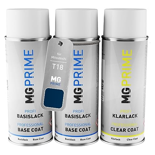 MG PRIME Autolack Sprühdosen Set für Mitsubishi T18 Virtual Blue Pearl/Galaxis Blau Metallic Grundlack Basislack Klarlack Spraydose 400ml von MG PRIME