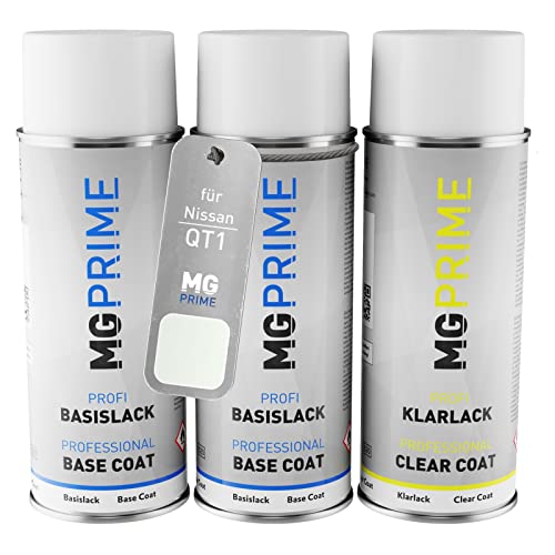 MG PRIME Autolack Sprühdosen Set für Nissan QT1 Aspen White Pearl/Icelandic Pearl Grundlack Basislack Klarlack Spraydose 400ml von MG PRIME