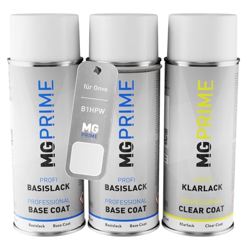 MG PRIME Autolack Sprühdosen Set für Onvo B1HPW Cloud White Pearl Grundlack Basislack Klarlack Spraydose 400ml von MG PRIME