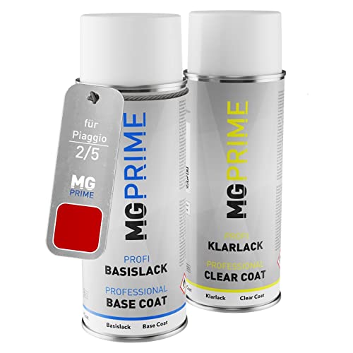 MG PRIME Autolack Sprühdosen Set für Piaggio 2/5 Rosso Corsa Basislack Klarlack Spraydose 400ml von MG PRIME