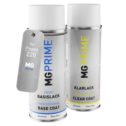 MG PRIME Autolack Sprühdosen Set für Piaggio 220 Blu Pavone Basislack Klarlack Spraydose 400ml von MG PRIME
