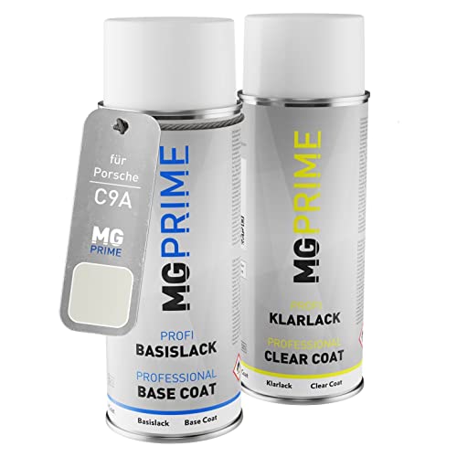 MG PRIME Autolack Sprühdosen Set für Porsche C9A / 0Q Pure White/Weiss Basislack Klarlack Spraydose 400ml von MG PRIME