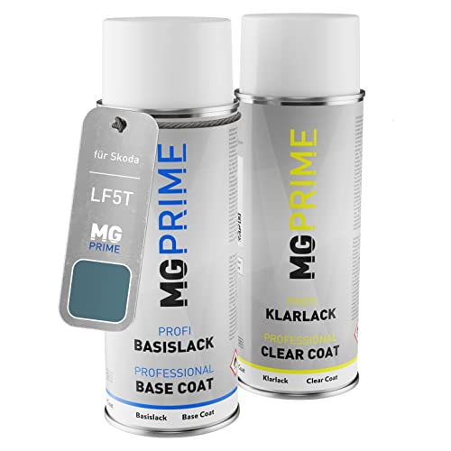 MG PRIME Autolack Sprühdosen Set für Skoda LF5T / C4 Miami Blau Metallic Basislack Klarlack Spraydose 400ml von MG PRIME
