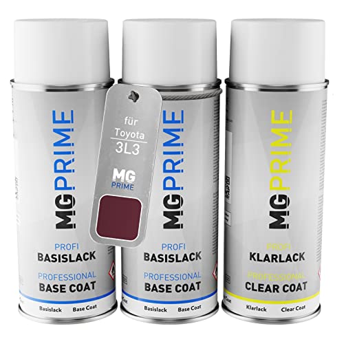 MG PRIME Autolack Sprühdosen Set für Toyota 3L3 Magenta Mica/Rubinrot Mica Grundlack Basislack Klarlack Spraydose 400ml von MG PRIME