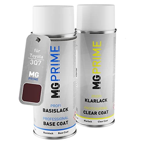 MG PRIME Autolack Sprühdosen Set für Toyota 3Q7 Cassis Red Pearl/Jaspisrot Mica Basislack Klarlack Spraydose 400ml von MG PRIME