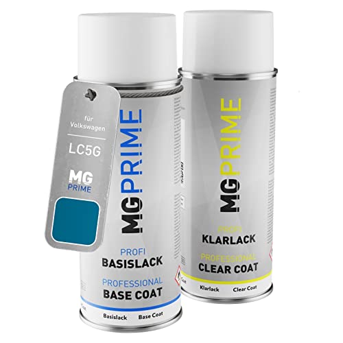 MG PRIME Autolack Sprühdosen Set für Volkswagen VW LC5G / W1 Coasta Blue Perl Basislack Klarlack Spraydose 400ml von MG PRIME