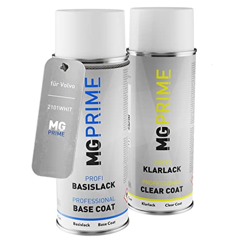 MG PRIME Autolack Sprühdosen Set für Volvo 2101WHIT White Alu Metallic Basislack Klarlack Spraydose 400ml von MG PRIME