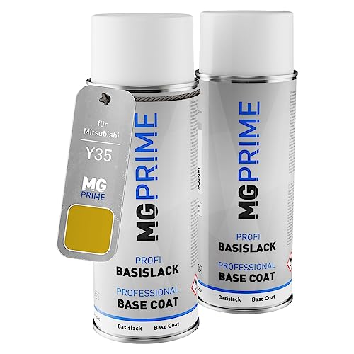 MG PRIME Autolack Sprühdosen für Mitsubishi Y35 Sand Yellow Metallic/Citrin Gelb Metallic Grundlack Basislack Spraydose 400ml von MG PRIME