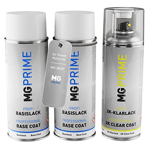 MG PRIME Motorradlack 2K Spraydosen Set für Honda Motorrad NH-B53P Glare White Pearl Grundlack Basislack 2 Komponenten Klarlack Sprühdose MG PRIME Motorradlack 2K Spraydosen Set für Honda Motorrad NH-B53P Glare White Pearl Grundlack Basislack 2 Komponenten Klarlack Sprühdose von MG PRIME