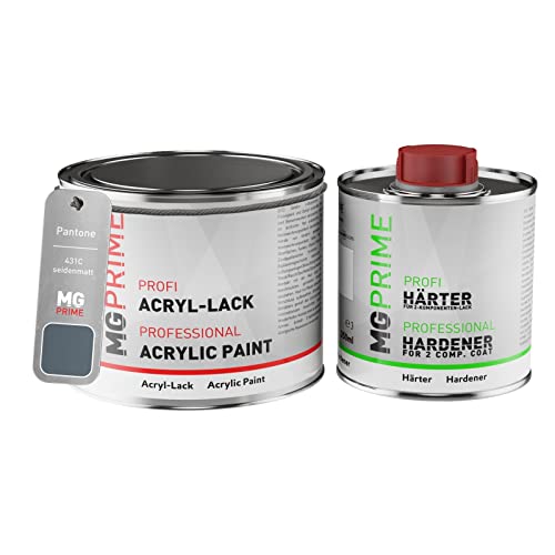 MG PRIME Pantone 431C Grey Acryl-Lack seidenmatt 0,75 Liter / 750 ml Dose inkl. Härter von MG PRIME