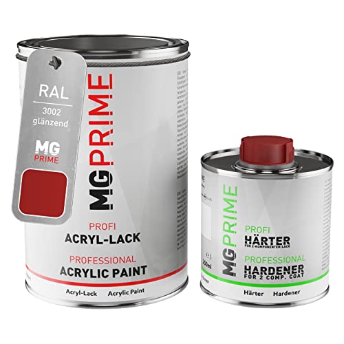 MG PRIME RAL 3002 Karminrot/Carmine red glänzend Acryl-Lack 1,5 Liter / 1500 ml Dose inkl. Härter von MG PRIME