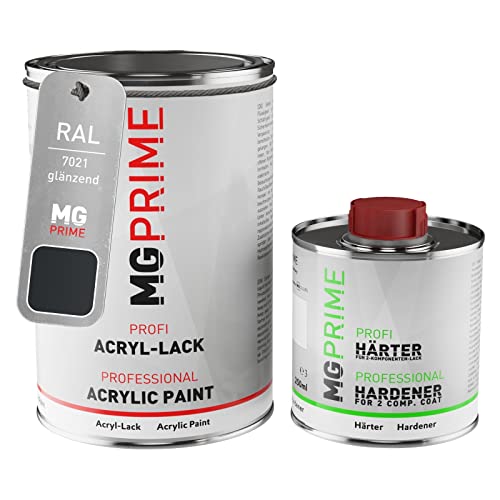 MG PRIME RAL 7021 Schwarzgrau/Black grey glänzend Acryl-Lack 1,5 Liter / 1500 ml Dose inkl. Härter von MG PRIME