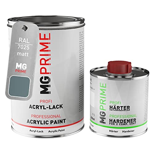 MG PRIME RAL 7025 Perlgrau matt Acryl-Lack 1,5 Liter / 1500 ml Dose inkl. Härter von MG PRIME