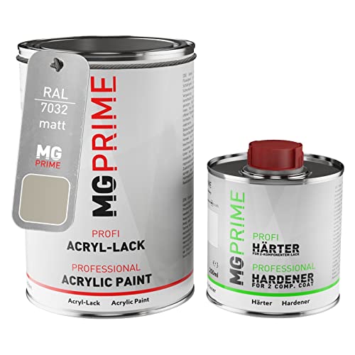 MG PRIME RAL 7032 Kieselgrau/Pebble grey matt Acryl-Lack 1,5 Liter / 1500 ml Dose inkl. Härter von MG PRIME