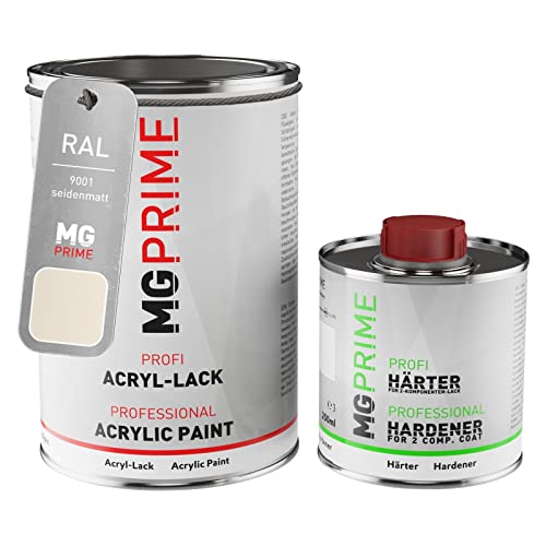 MG PRIME RAL 9001 Cremeweiss/Cream seidenmatt Acryl-Lack 1,5 Liter / 1500 ml Dose inkl. Härter von MG PRIME