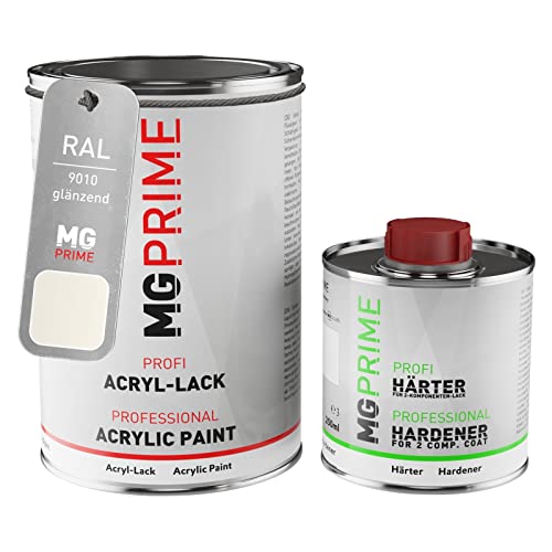 MG PRIME RAL 9010 Reinweiss/Pure white glänzend Acryl-Lack 1,5 Liter / 1500 ml Dose inkl. Härter von MG PRIME