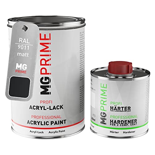 MG PRIME RAL 9011 Graphitschwarz/Graphite black matt Acryl-Lack 1,5 Liter / 1500 ml Dose inkl. Härter von MG PRIME