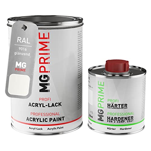 MG PRIME RAL 9016 Verkehrsweiss/Traffic white glänzend Acryl-Lack 1,5 Liter / 1500 ml Dose inkl. Härter von MG PRIME