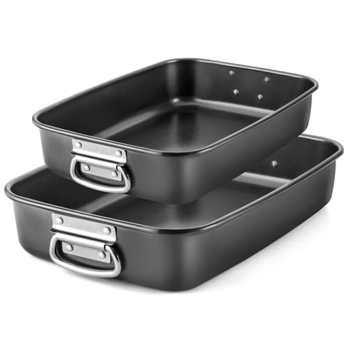 LS Kitchen - Auflaufform - Backformen Set - Spülmaschinenfest - Auflaufform Lasagne - Baking Tray - Auflaufform Gratinform für Lasagne mit Griffen - Bräter aus Stahl mit Antihaft-Beschichtung - Set 2 von MGE World