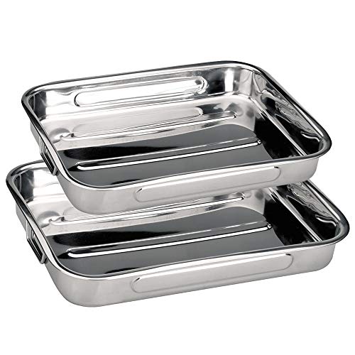 Space Home - Lasagne Auflaufform - Auflaufform Set mit Antihaftbeschichtung - Backform - Auflaufform - Auflaufformen - Bräter aus Edelstahl mit Antihaft-Beschichtung - Set von 2 Stück - 30 x 40 cm von MGE World