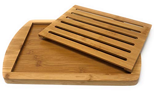 MGE - Brotbrett - Brett mit Herausnehmbarem Gitter für Krümel - Brotbrett mit Krümelsammler - Holzbrett - Brot Schneide Brett - brotschneidebrett mit Krümelfach - Brotschneidebrett - 36 x 25 cm von MGE World