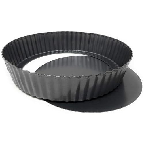MGE - Extra Hohe Quicheform 24 cm - Tarteform mit Hebeboden aus Karbonstahl - Backform Rund - Tarteform - Quiche Formen mit Hebeboden Antihaftbeschichtung - Obstbodenform - Kuchenform - 24 cm von MGE World