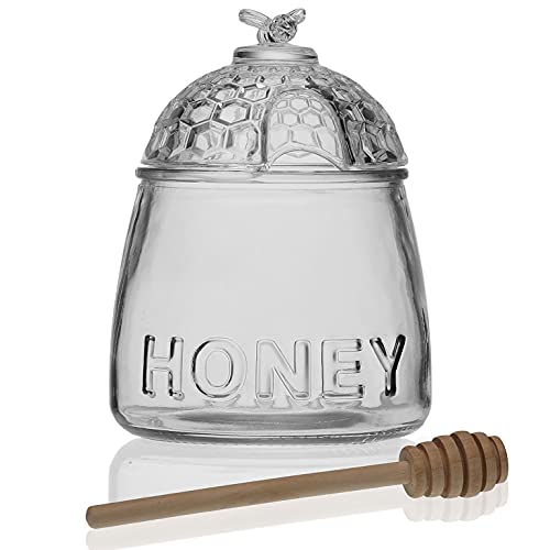 MGE - Honigglas mit Löffel - Spender/Spender für Honig, Sirup und Soßen - Honigmacher - Honigglas - Honigbehälter - Honigglas mit Löffel - Glas - 500 ml von MGE World