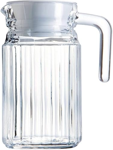 MGE - Wasserkrug mit Deckel - Saftkrug - Karaffe mit Ausgießer - Glas Krug mit Kristallgriff für Milch, Rotwein, kaltes Wasser, Fruchtsaft - 600 mL von MGE World