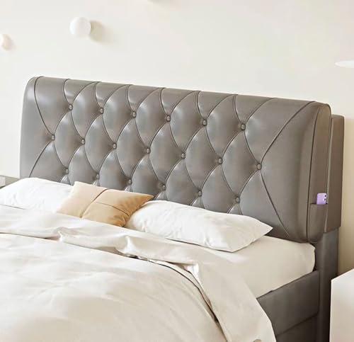 MGEMJMJ Großes Kopfteilwand Montiertes Kopfteilkissen, Kissenbrett Kopfteil Gepolstertes Schlafzimmer Reading Kissen Tufted Button Rückenlehne(Size:150cm/59in,Color:Khaki) von MGEMJMJ