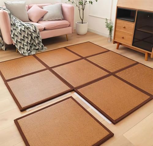 MGEMJMJ Japanische Tatami Mat Rattan Floor Matte Tragbare Klappmatte Futon Matratze Fest Traditionelles Bodenbett(Size:4 Piece 120x120cm/47.2x47.2in,Color:Dunkelbraun) von MGEMJMJ