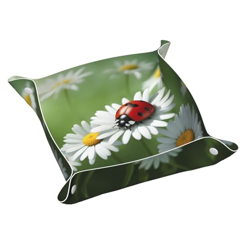 Ladybug On Daisy Flower Print Leather Storage Tray Practical Water Resistant Storage Box For Watches, Keys. von MGGAklp