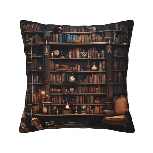 MGGAklp Dekorative Kissenbezüge mit Bibliotheks-Bücherregal-Druck, Kordsamt, für Sofa, Wohnzimmer, Couch, Bett von MGGAklp