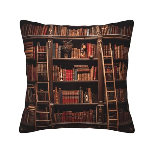MGGAklp Dekorative Kissenbezüge mit Bibliotheks-Bücherregal-Druck, Kordsamt, für Sofa, Wohnzimmer, Couch, Bett von MGGAklp