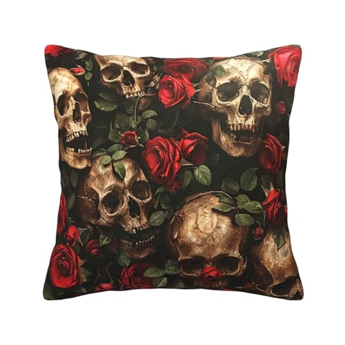 MGGAklp Dekorative Kissenbezüge mit Totenkopf- und Rose-Aufdruck, Kordsamt, für Sofa, Wohnzimmer, Couch, Bett MGGAklp Dekorative Kissenbezüge mit Totenkopf- und Rose-Aufdruck, Kordsamt, für Sofa, Wohnzimmer, Couch, Bett von MGGAklp