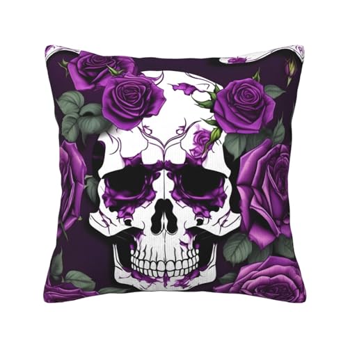 MGGAklp Dekorative Kissenbezüge mit violettem Rosen-Skelett-Druck, für Sofa, Wohnzimmer, Couch, Bett von MGGAklp