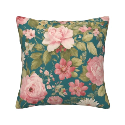 MGGAklp Dekorativer Kissenbezug aus Kord, Blumendruck, für Sofa, Wohnzimmer, Couch, Bett von MGGAklp