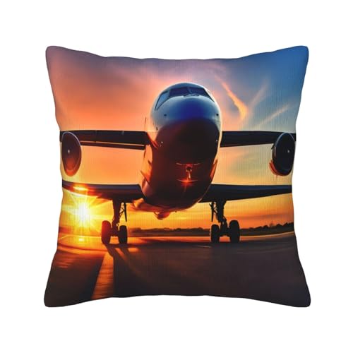 MGGAklp Dekorativer Kissenbezug aus Kord, Motiv: Flugzeug, Sonnenuntergang, Himmel, für Sofa, Wohnzimmer, Couch, Bett von MGGAklp