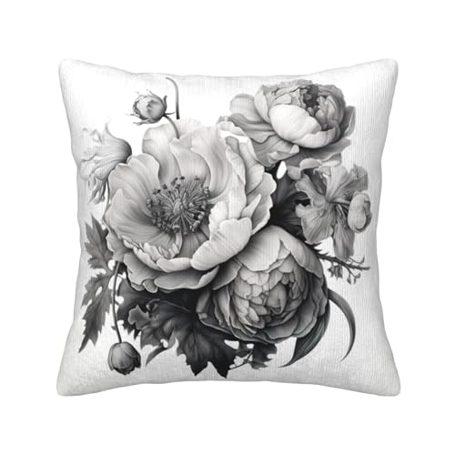 MGGAklp Dekorativer Kissenbezug aus Kord, mit floralem Graphitdruck, für Sofa, Wohnzimmer, Couch, Bett von MGGAklp
