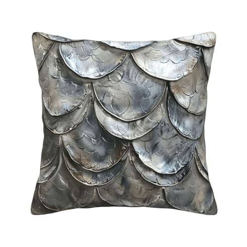 MGGAklp Dekorativer Kissenbezug mit Fischschuppen-Druck, Kordsamt, für Sofa, Wohnzimmer, Couch, Bett, silberfarben von MGGAklp