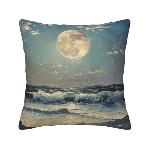 MGGAklp Dekorativer Kissenbezug mit Mond- und Meeresaufdruck, Kordsamt, für Sofa, Wohnzimmer, Couch, Bett MGGAklp Dekorativer Kissenbezug mit Mond- und Meeresaufdruck, Kordsamt, für Sofa, Wohnzimmer, Couch, Bett von MGGAklp