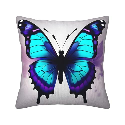 MGGAklp Dekorativer Kissenbezug mit Schmetterlings-Aufdruck, Kordsamt, für Sofa, Wohnzimmer, Couch, Bett, Blau / Violett MGGAklp Dekorativer Kissenbezug mit Schmetterlings-Aufdruck, Kordsamt, für Sofa, Wohnzimmer, Couch, Bett, Blau / Violett von MGGAklp