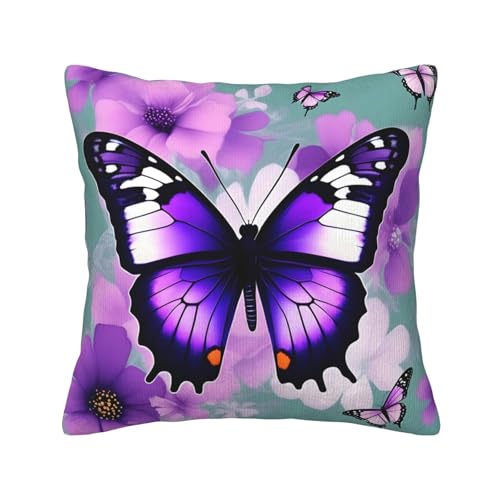 MGGAklp Dekorativer Kissenbezug mit Schmetterlings-Aufdruck, Kordsamt, für Sofa, Wohnzimmer, Couch, Bett, Violett MGGAklp Dekorativer Kissenbezug mit Schmetterlings-Aufdruck, Kordsamt, für Sofa, Wohnzimmer, Couch, Bett, Violett von MGGAklp