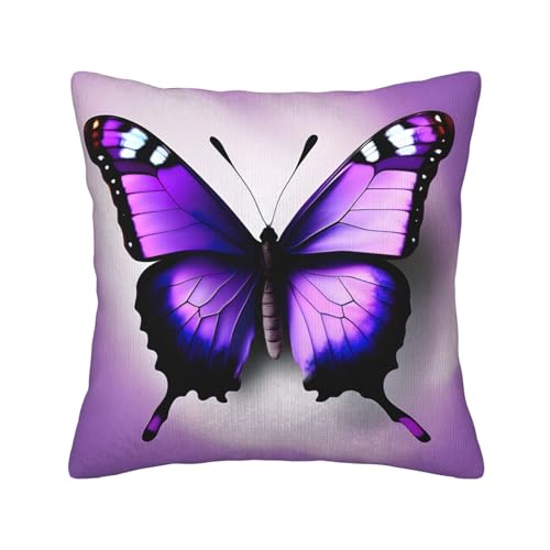 MGGAklp Dekorativer Kissenbezug mit Schmetterlings-Aufdruck, Kordsamt, für Sofa, Wohnzimmer, Couch, Bett, Violett von MGGAklp