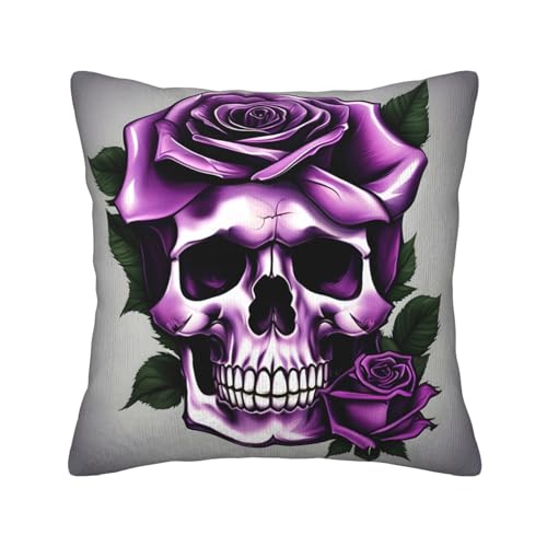 MGGAklp Dekorativer Kissenbezug mit Totenkopf-Aufdruck, Kord, für Sofa, Wohnzimmer, Couch, Bett, Violett MGGAklp Dekorativer Kissenbezug mit Totenkopf-Aufdruck, Kord, für Sofa, Wohnzimmer, Couch, Bett, Violett von MGGAklp