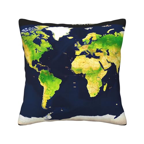 MGGAklp Dekorativer Kissenbezug mit Weltkarten-Druck, Kordsamt, für Sofa, Wohnzimmer, Couch, Bett von MGGAklp