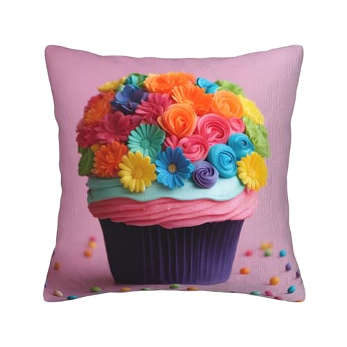 MGGAklp Dekorativer Kissenbezug mit bunten Cupcakes, Regenbogenblumen, Kuchendruck, Kordsamt, für Sofa, Wohnzimmer, Couch, Bett MGGAklp Dekorativer Kissenbezug mit bunten Cupcakes, Regenbogenblumen, Kuchendruck, Kordsamt, für Sofa, Wohnzimmer, Couch, Bett von MGGAklp