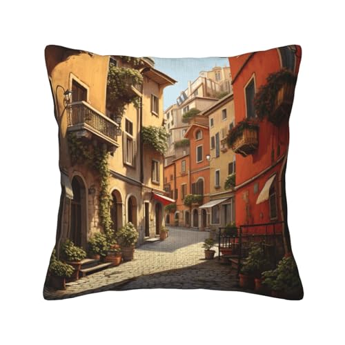 MGGAklp Dekorativer Kissenbezug mit italienischem Straßendruck, Kordsamt, für Sofa, Wohnzimmer, Couch, Bett von MGGAklp