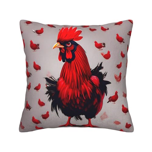 MGGAklp Dekorativer Kissenbezug mit rotem Huhn-Druck, für Sofa, Wohnzimmer, Couch, Bett von MGGAklp