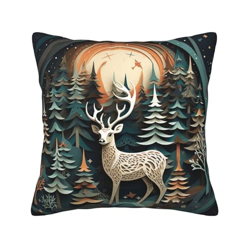 MGGAklp Dekorativer Kissenbezug mit weihnachtlichem Hirsch-Druck, für Sofa, Wohnzimmer, Couch, Bett von MGGAklp